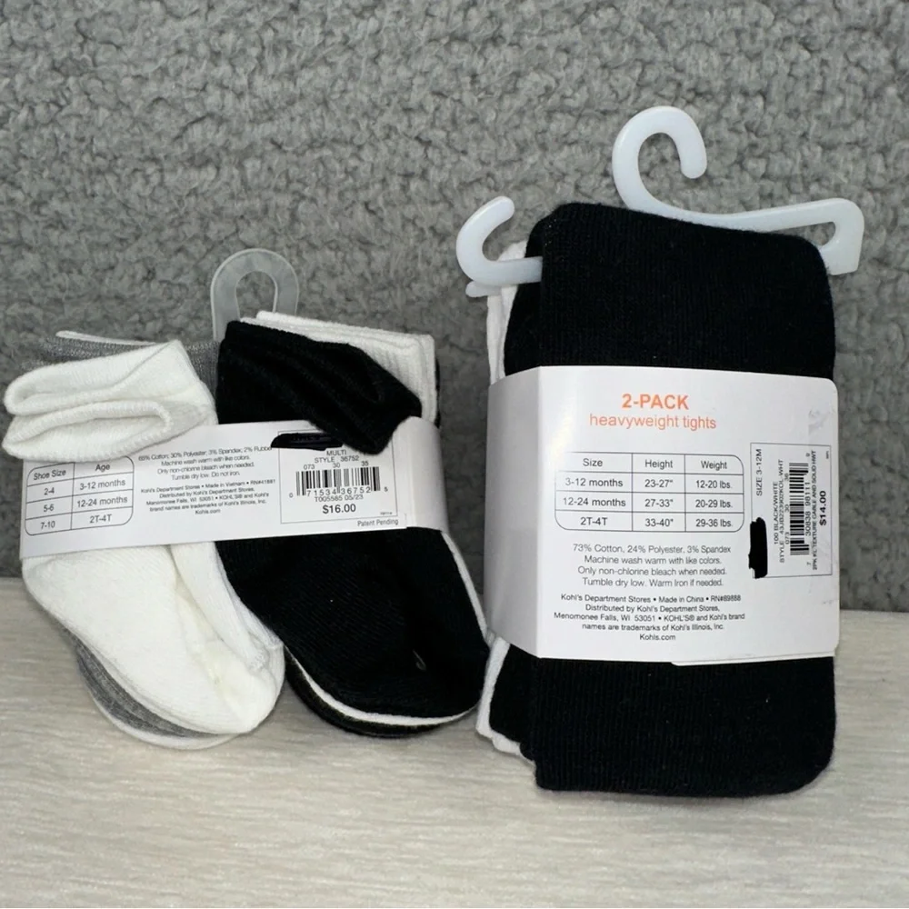 Jumping Beans Baby 3-12 Months 2-Pack Tights and 10 Pack Socks Set NWT